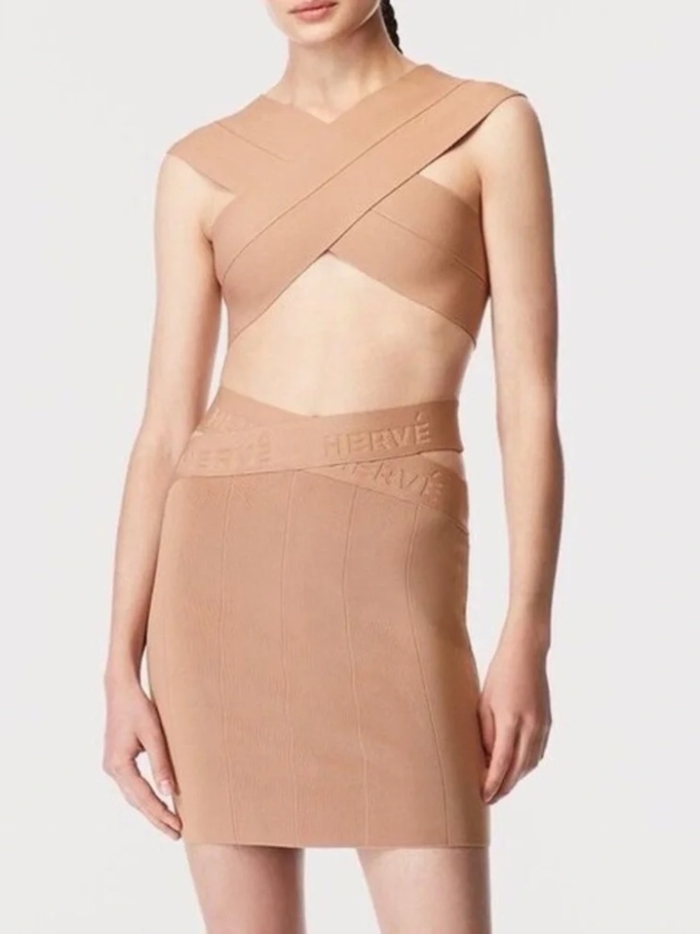 NWT Herve Leger | Crossover Bandage SKIRT sun beige size S NWT